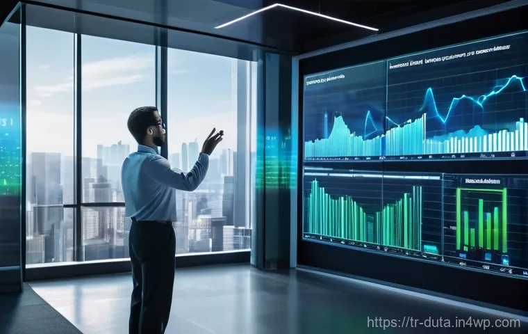 데이터 수집 기술의 발전 방향 탐구 - **Prompt 1: AI-Powered Predictive Analytics in a Modern Business Hub**
"A sleek, high-tech corpo...