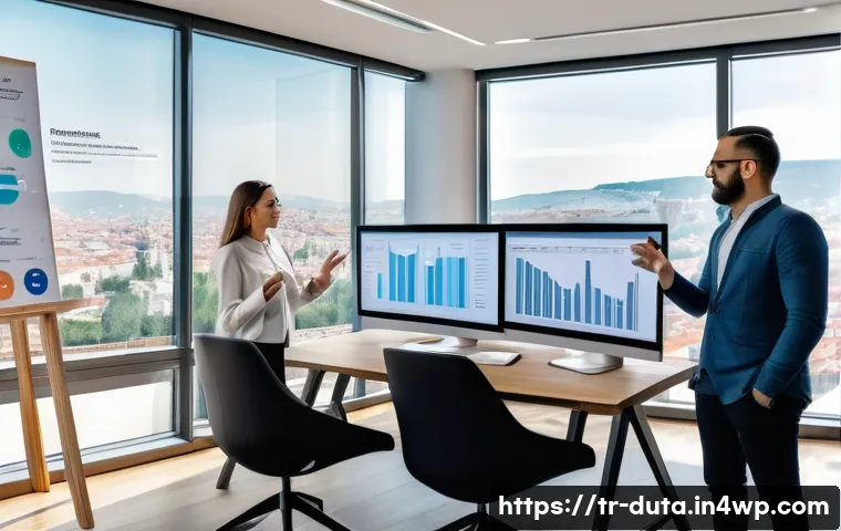 데이터 수집 프로젝트의 목표 설정하기 - A modern office scene in Istanbul with a diverse team of professionals focused on a large digital sc...