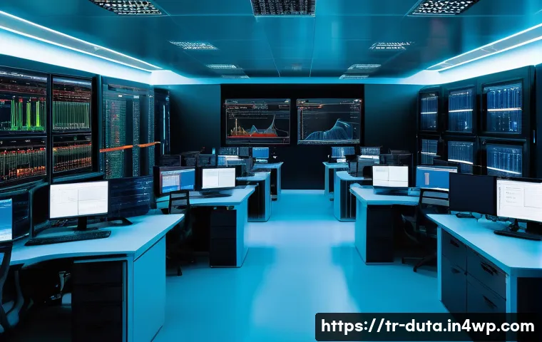 데이터 수집을 위한 네트워크 설정하기 - A high-tech network operations center in Istanbul with modern routers and switches on racks, multipl...